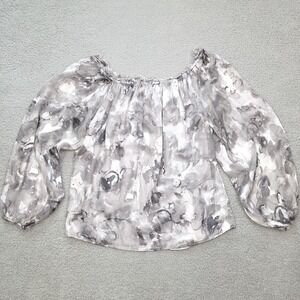 White House Black Market Top Womens Large Black Gray‎ Watercolor Off Shoulder